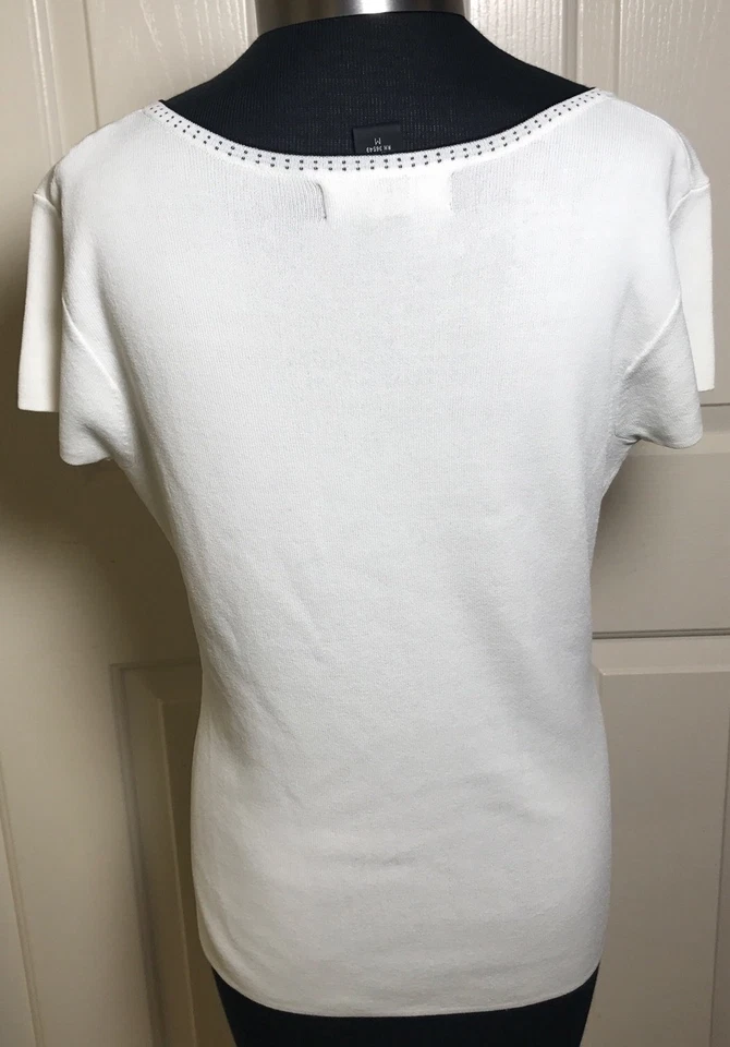 Geoffrey Beene 米色运动短袖人造丝尼龙上衣,中号女式 — 第 3/4 张图片