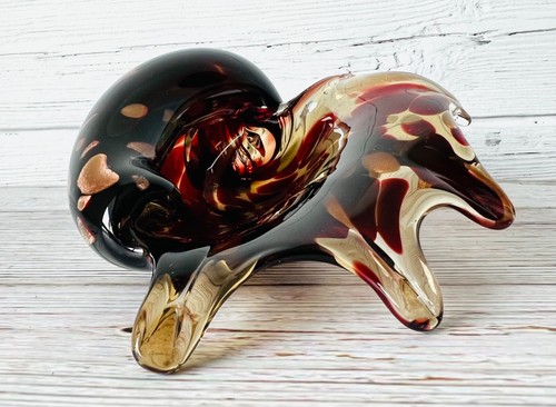 Kunstglas Muschel Muschel Briefbeschwerer signiert Wilson '00 braun Bernstein Gold ~ maritim - Bild 9 von 12