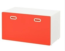 COPPIA DI PANCHE STUVA CON SCOMPARTO GIOCATTOLI COLORI VERDE E ROSSO