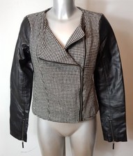 Amy & Ivy Designer Womens Biker Wool Leather Jacket Coat Size Uk 12 M