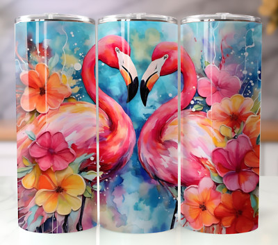 20oz Flamingos Floral Theme Tumbler | Stainless Steel Insulated Travel Cup