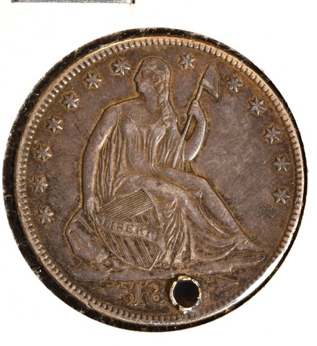 1853 Seated Liberty Half Dollar 50C ARROWS RAYS Holed