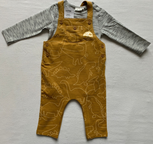 BNWT Baby Boys Ochre Dungaree Dino Bodysuits Outfit/Set 6-9 months NEXT - Picture 1 of 4