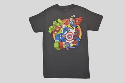 Marvel Avengers Mens Heroes Attacking Pixel Block Characters Shirt New S, M, XL