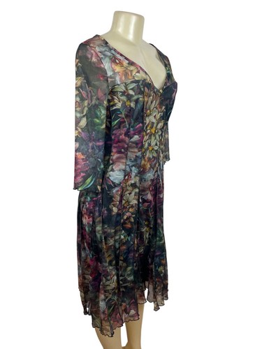 Elana Kattan Floral V-Neck Flowing Flare Paneled Skirt Women Dress Sz M - NEW - Picture 2 of 8