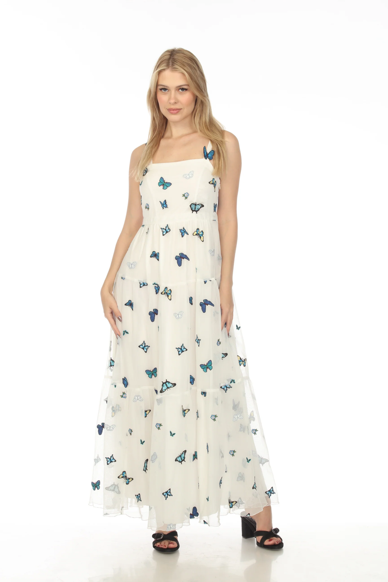 [C’EST MOI MOII] Pure cotton slimming dress Johnny Was Love White Rosarito Butterfly Sleeveless Maxi