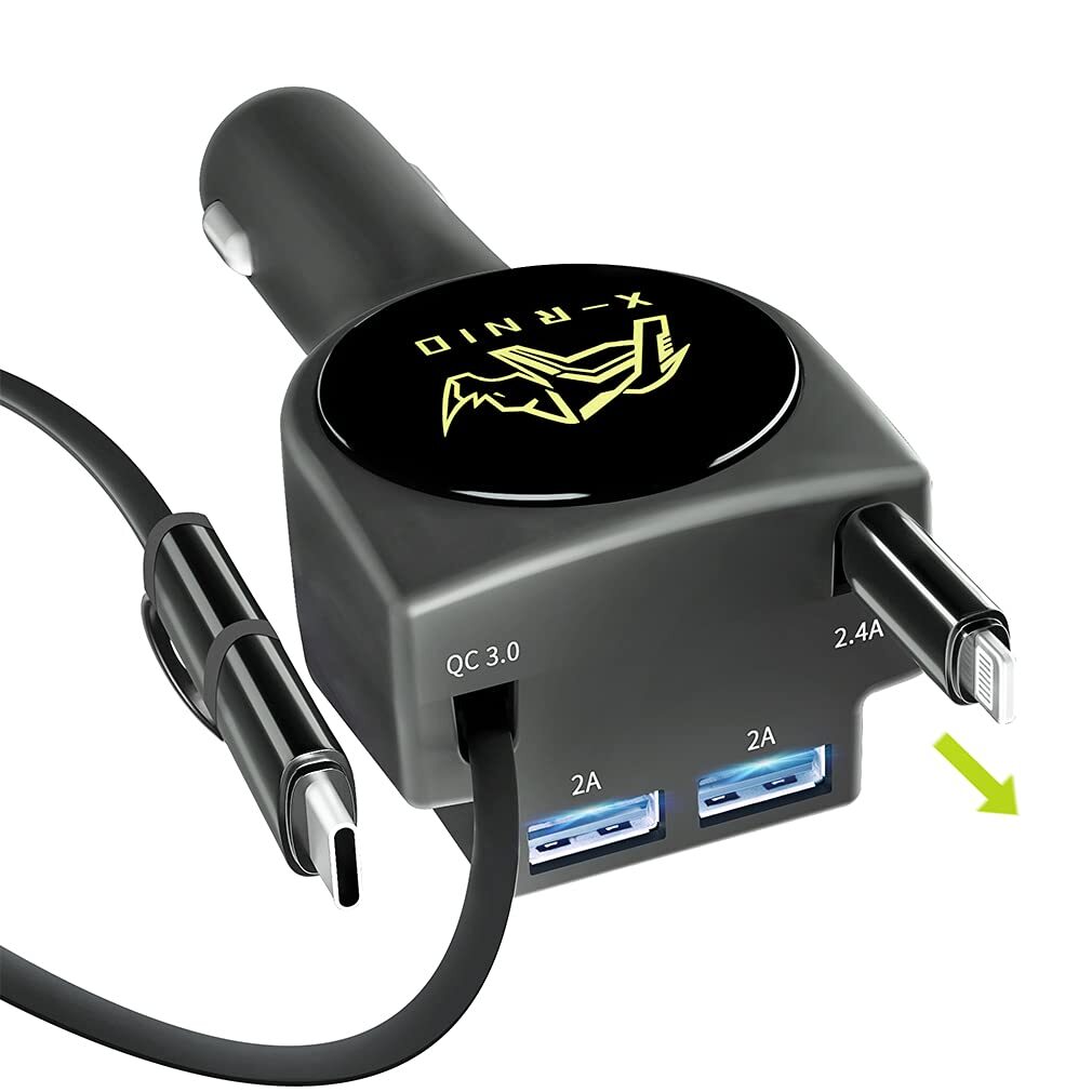 Retractable Car Charger, Fast Charge 3.1A 47W, Retractable Cables (3Ft) and 2...
