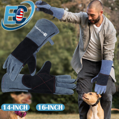 14''/16'' Leather Animal Handling Gloves Puncture Proof Anti-Bite for Snake Pet