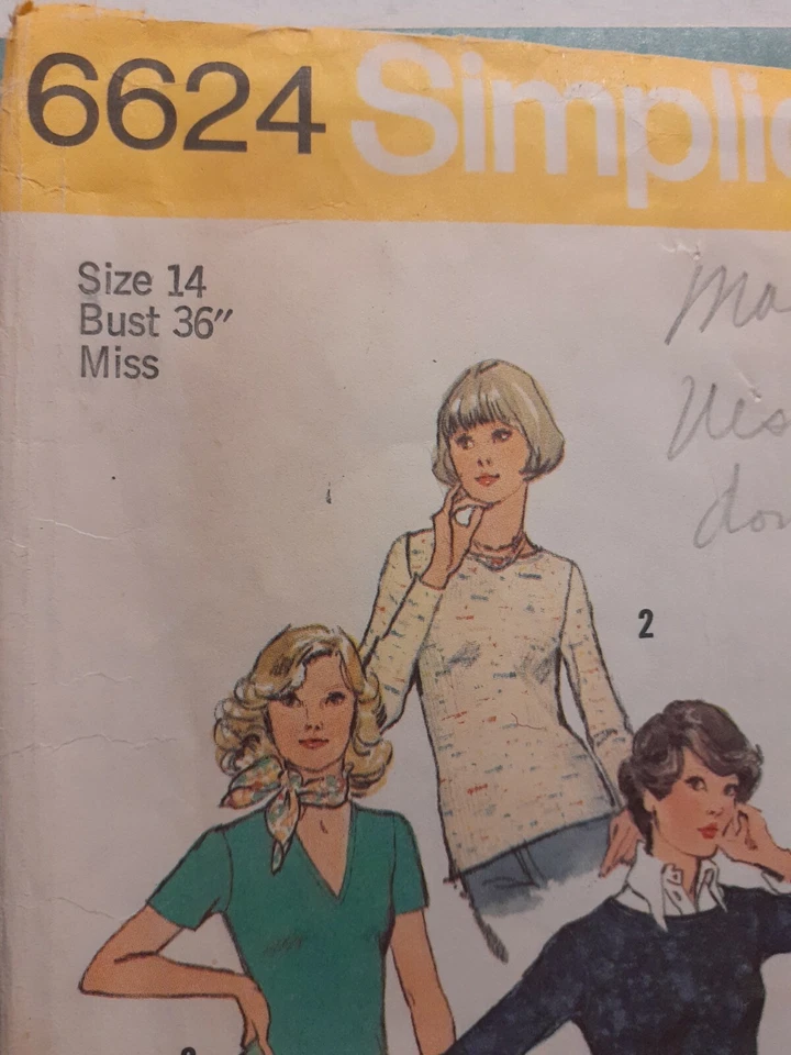 Simplicity 6624 Top Shirt Sewing Pattern Ladies 14 VTG 70's Cut Knit Pullover - Image 2 of 4
