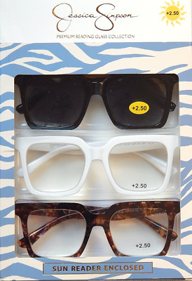 JESSICA SIMPSON 3 PACK SET PREMIUM READING GLASSES READER+SUN READER +2.50 NEW