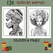 120 African woman coloring pictures to print digital POD permission EN...