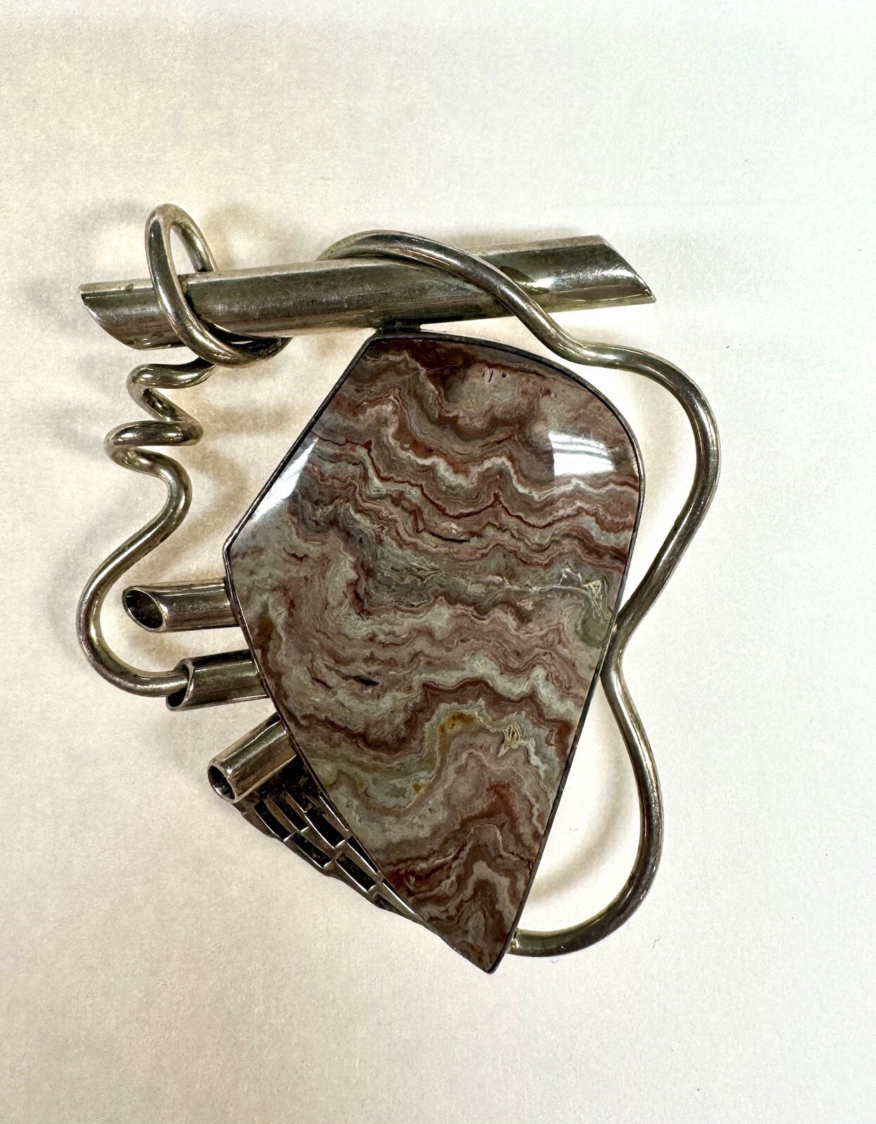 Sterling Silver Agate Large Statement Pendant Bro… - image 1