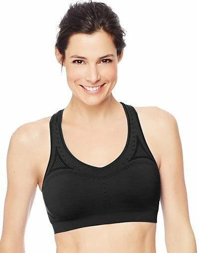 Hanes Jogbra Womens Seamless Racerback Sports Bra - Black Size