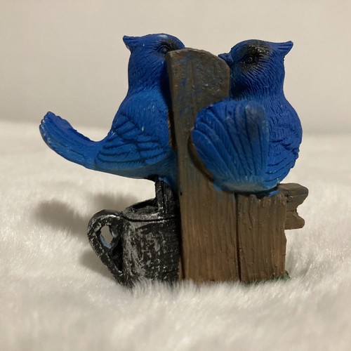 Blue Mini Garden Bird 2.25“ Statue Two Love Birds Outdoor Mini Figures 4 Garden - Picture 6 of 11