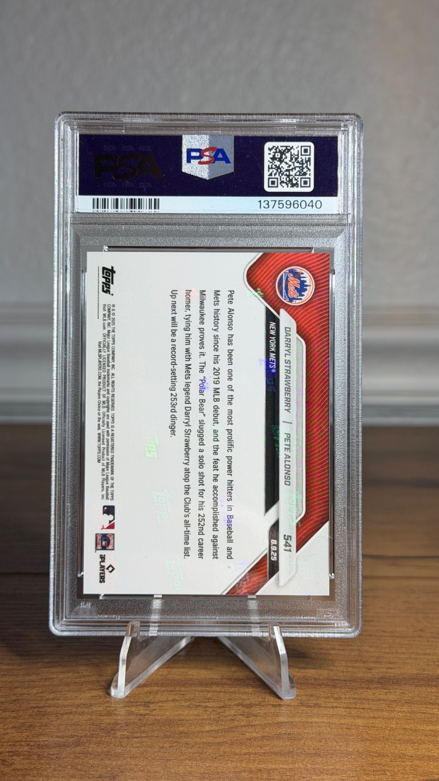 2025 Topps Now #541 Pete Alonso & Darryl Strawberry Tied with 252 HRs PSA 9 view 2