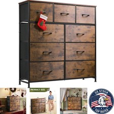 Compact 9-Drawer Fabric Storage Tower with Rustic Brown Finish - Easy Assembly