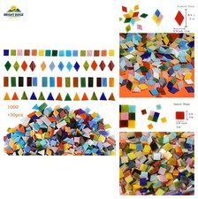 Lanyani 1050 Pieces Mixed Shapes Glass Mosaic Tiles for Crafts, Colorful Stained