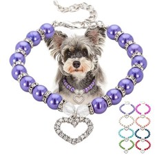 Pearl Necklace for Dogs, Elegant Pearl Dog Collar Large Breed with Crystal Bl...