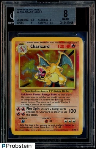 1999 Pokemon Game Base Set Unlimited #4 Charizard Holo Rare BGS 8 w/ 9.5