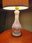 Vintage Milk Glass Lamp With Painted Flowers - Shade Not Included