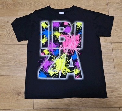 Damen-T-Shirt Y2K 00s Planet 2000 schwarz Grafik Farbe Splash Ibiza Small (80)
