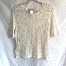 Ann Taylor Loft Ivory Lacy Knit Sweater Top Women s M Open Weave Preppy NWT