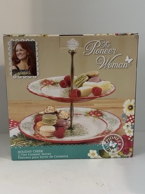 The Pioneer Woman Holiday Cheer 2-Tier Ceramic Server NIB ~10.75''/8.75'' Plates