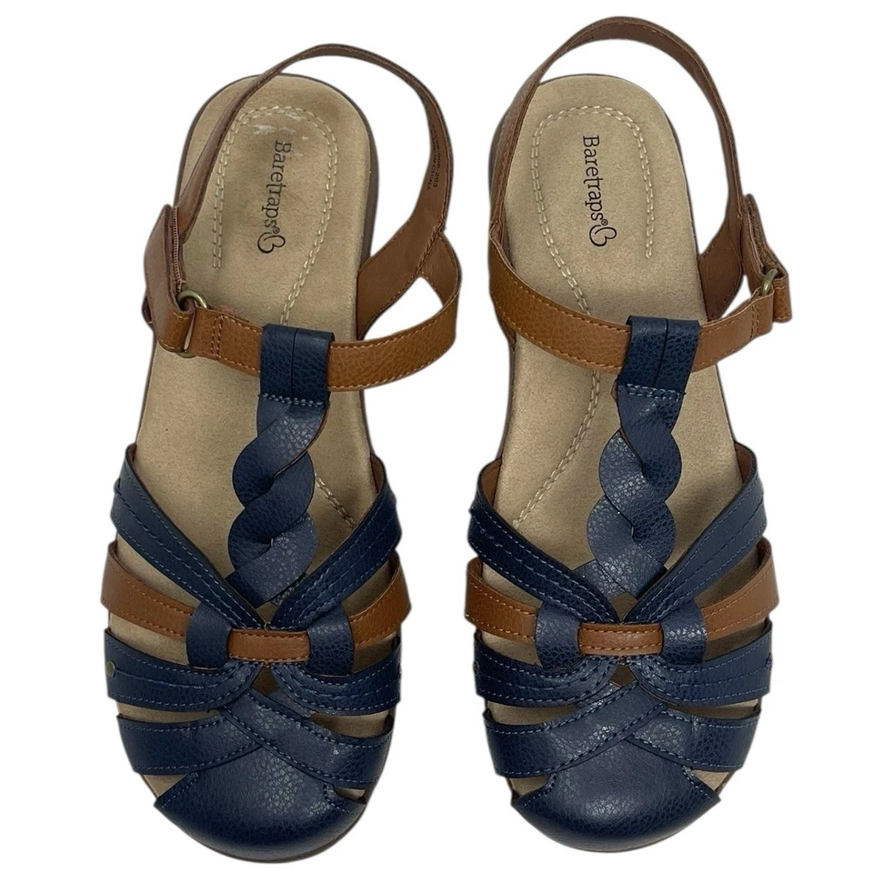 Sandalias de pescador Baretraps "Benoni" para mujer 8,5 W azul marino y marrón imitación cuero Foto 3 de 4