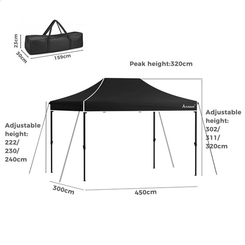 ALFORDSON Gazebo 3x4.5m Pop Up Marquee Camping Folding Tent 600D Oxford Black - Picture 11 of 12