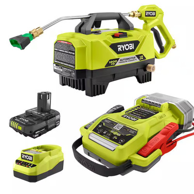 1.8 GPM Automotive High Flow Pressure Washer Kit & ONE+ 18V Cordless 1600A Jump