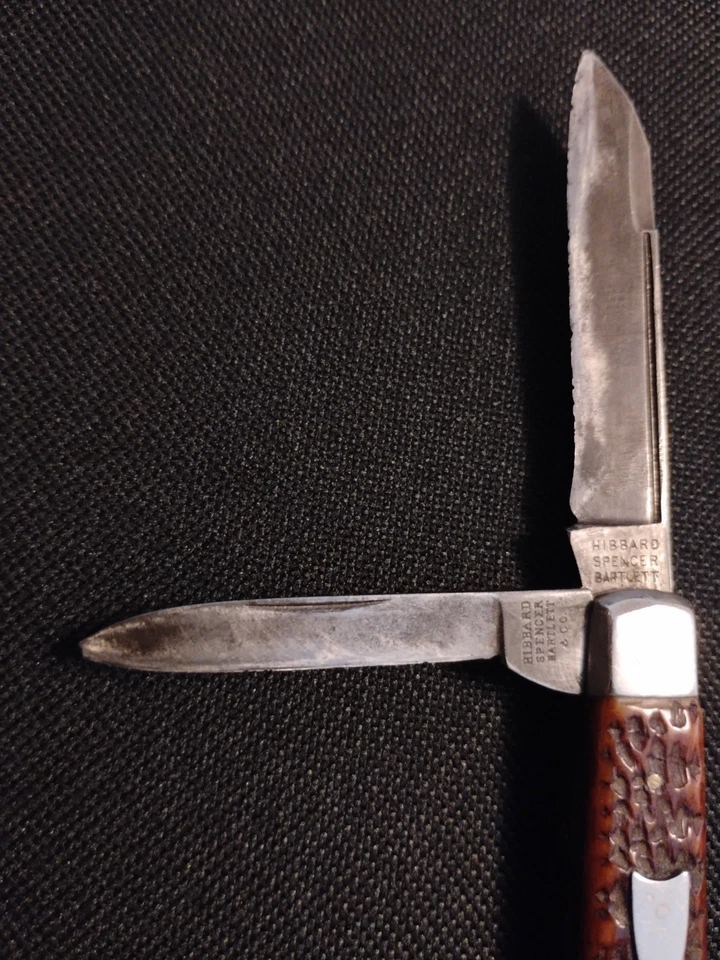 NAVAJA DE BOLSILLO DE DOS HOJAS HIBBARD SPENCER BARTLETT & CO. DE COLECCIÓN HECHA EN EE. UU. Foto 3 de 4