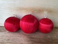 Vintage Red Satin Silk Christmas Ball Ornaments - 3 pcs