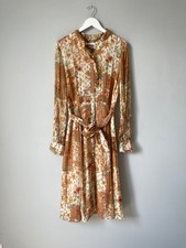 Sezane Loree Dress in Patchwork Camel Floral Viscose Belted Maxi Dress Size 42