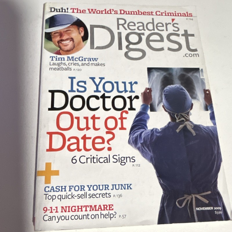 Reader's Digest November 2009 Issue "Is Your Doctor Out of Date?" Tim McGraw