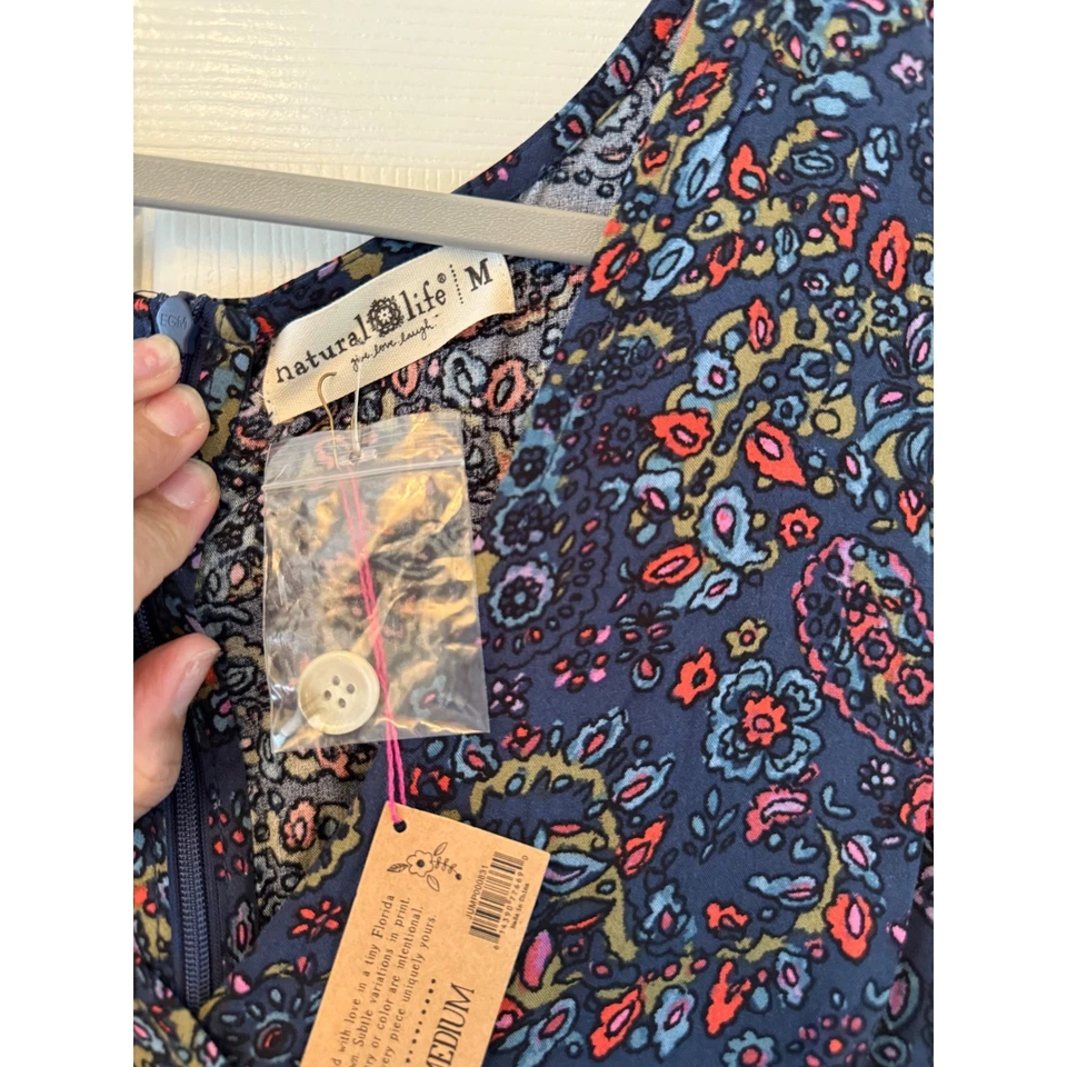 Vestido Mono Natural Life Boho Floral Pierna Ancha Azul Marino Paisley Nuevo con Etiquetas Talla Mediana Foto 4 de 4