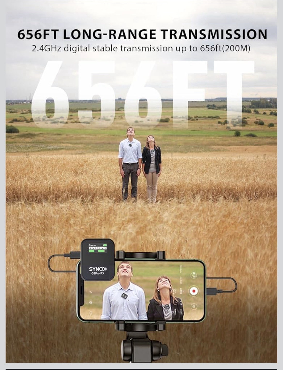 SYNCO Wireless Lavalier Mic System, G2(A2) PRO Dual Channel 656FT Transmission