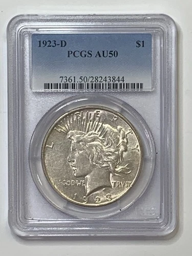 1923-D Peace Silver Dollar PCGS AU50 ** HKXHX3844
