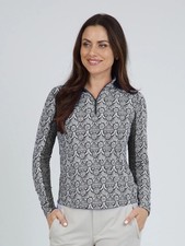 NWT IBKUL LESLIE BLACK WHITE Long Sleeve Mock Golf Shirt S M L XL XXL