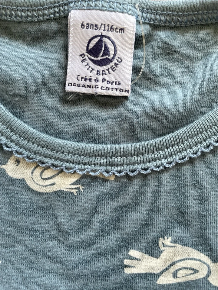 Top tejido algodón orgánico con bordes de ganchillo Petit Bateau nuevo sin etiquetas azul/marfil pájaro - 6 años Foto 2 de 4