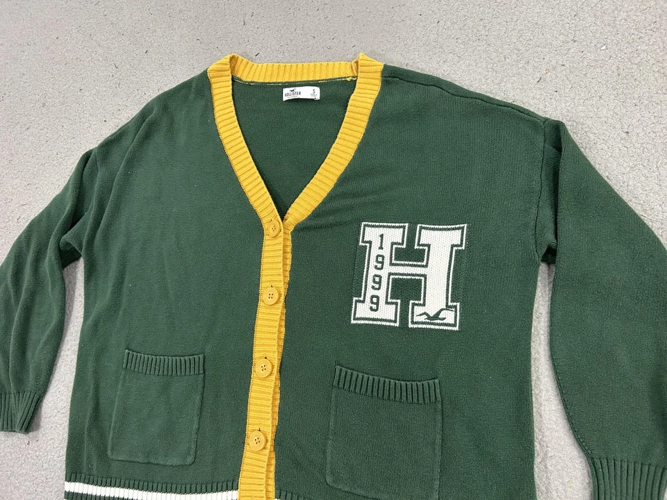 Hollister Varsity Letterman кардиган свитер женщин маленький зеленый желтый опрятный Y2K - Изображение 2 из 4
