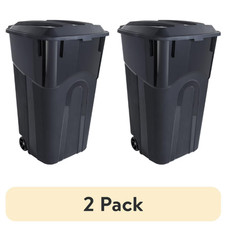  2-Pack Hyper Tough 32-Gallon Heavy-Duty Plastic Trash Can with Wheels, Black