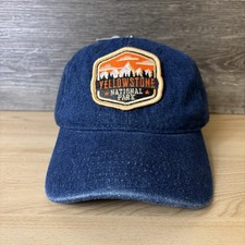 Yellowstone National Park Hat Cap Strap Back Denim Blue Embroidered Patch Mens