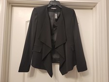 Karl Lagerfeld Paris Classic Black Draped Blazer Jacket Swingy Open Front SM EUC