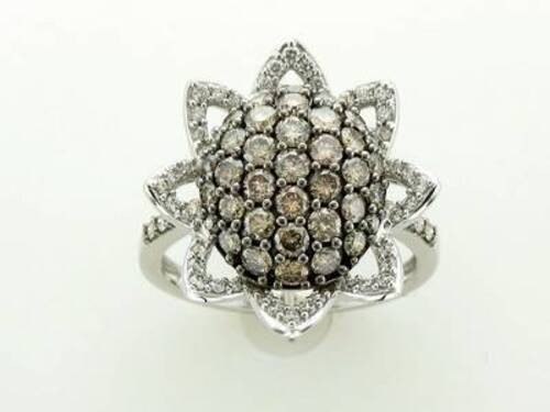Le Vian 14K White Gold Flower Band Ring 1.63 cts White Chocolate Diamonds Size 7