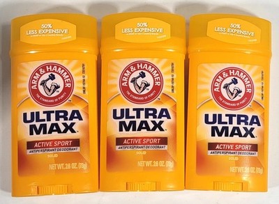 (3) Arm and Hammer Ultra Max Solid Antiperspirant Deodorant Active Sport 2.6 Oz