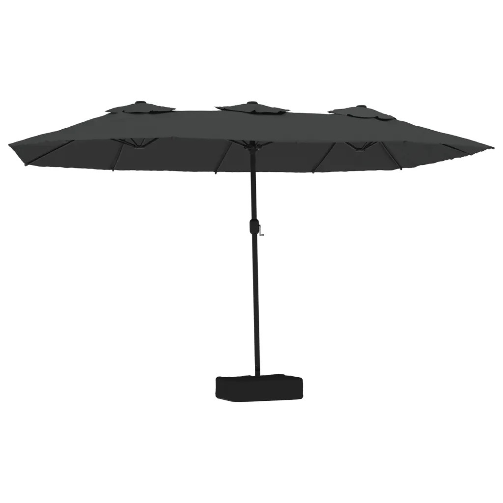 Parasol de jardin double tête avec LED 449x265 cm beige en aluminium