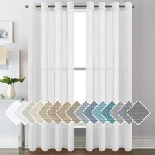 White Linen Sheer Curtains for Living Room Farmhouse Flax Linen Blended Curtain