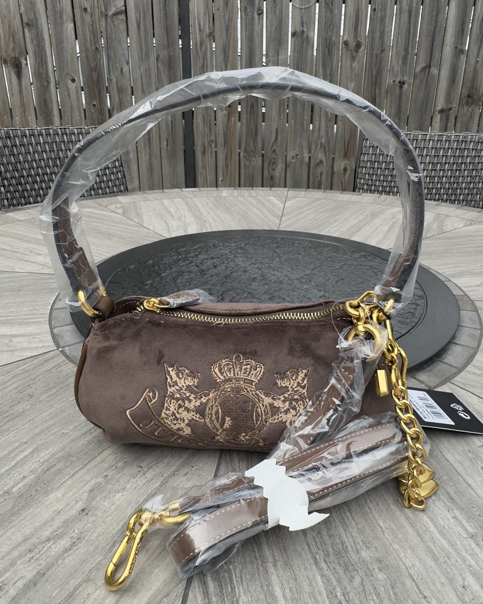 Juicy Couture UK Bag Twig Dog Small Chocolate Hobo Velvet Y2K