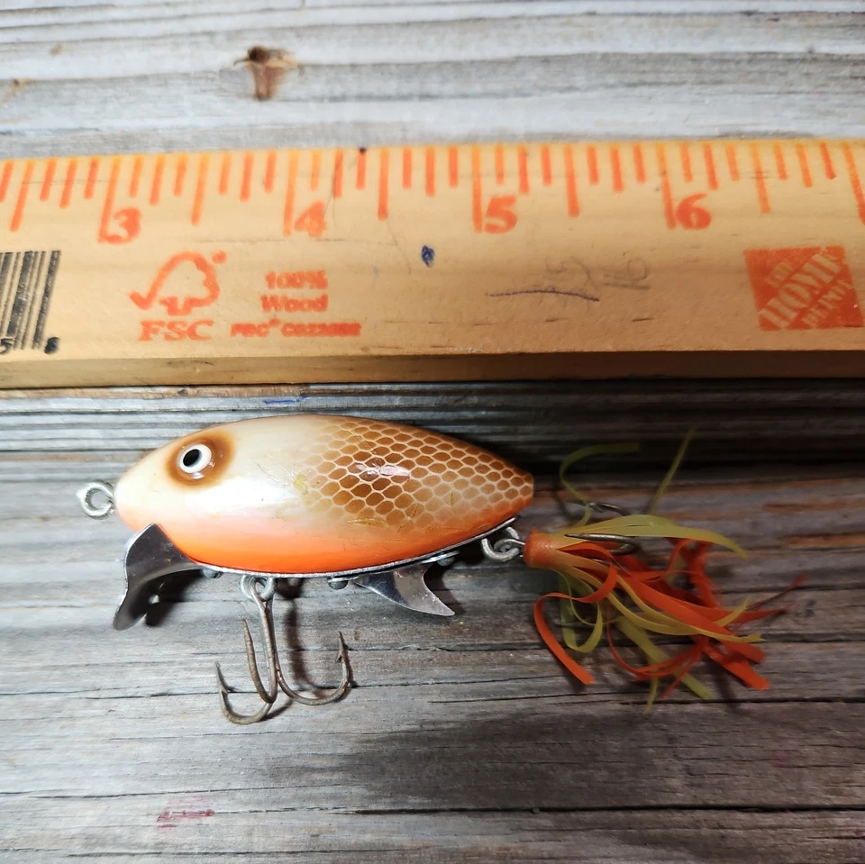 Vtg Strike King "SCOUT" #245-15. Brown Scale/Orange Belly colored Wood Lure. - Image 3 of 4