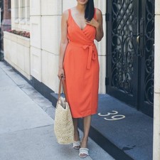 Everlane Orange Midi Length Wrap Dress